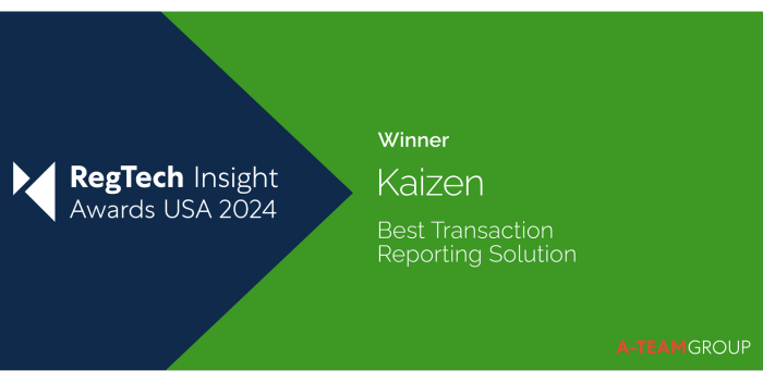 Kaizen wins Best Transaction Reporting Solution at the RegTech Insight Awards USA 2024